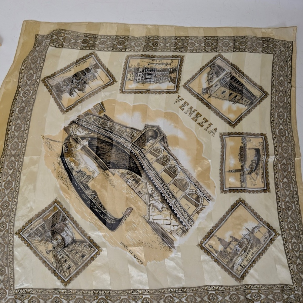 Venezia Large Square Scarf Satin Map Italy Shiny Vintage - Picture 2 of 15